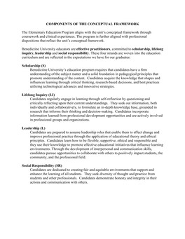 COMPONENTS of the CONCEPTUAL FRAMEWORK the Elementary Education Program Aligns with the Unit's Conceptual Framework Through Co