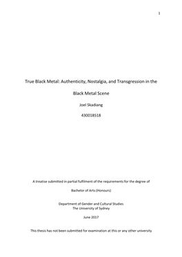 True Black Metal: Authenticity, Nostalgia, and Transgression in The