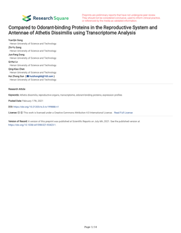 Compared to Odorant-Binding Proteins in the Reproductive System and Antennae of Athetis Dissimilis Using Transcriptome Analysis