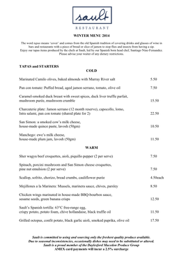 WINTER MENU 2014 TAPAS and STARTERS