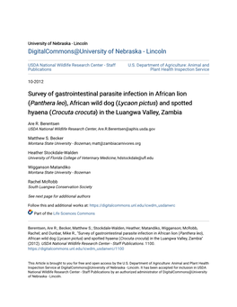 Survey of Gastrointestinal Parasite Infection in African Lion (Panthera Leo)