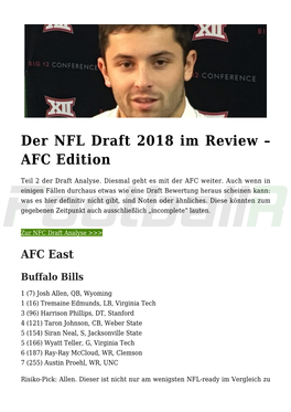 Der NFL Draft 2018 Im Review &#8211; AFC Edition