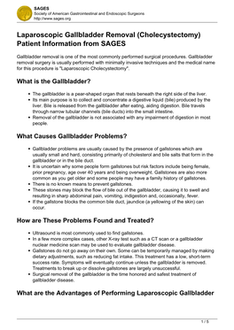 Laparoscopic Gallbladder Removal (Cholecystectomy) Patient Information from SAGES