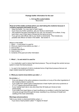 Package Leaflet: Information for the User /.../ 0.2 Mg Film-Coated Tablets Moxonidine Read All of This Leaflet Carefully Before