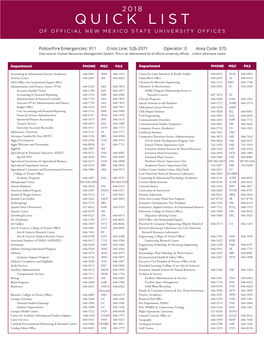 Quick List of Official New Mexico State University Offices