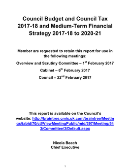 Council Budget and Council Tax 2017-18 and Medium-Term Financial Strategy 2017-18 to 2020-21