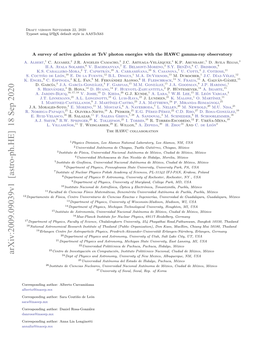 A Survey of Active Galaxies at Tev Photon Energies with the HAWC Gamma-Ray Observatory