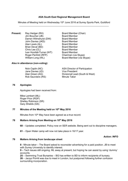 ASA South East Regional Management Board Minutes Of