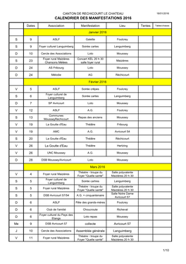 Calendrier Des Manifestations 2016