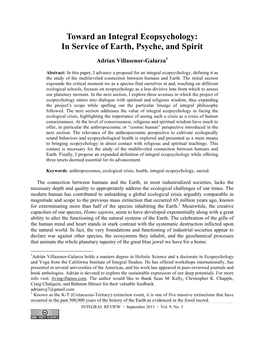 Toward an Integral Ecopsychology: in Service of Earth, Psyche, and Spirit