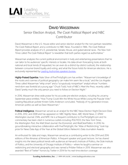 DAVID WASSERMAN Senior Election Analyst, the Cook Political Report and NBC Contributor