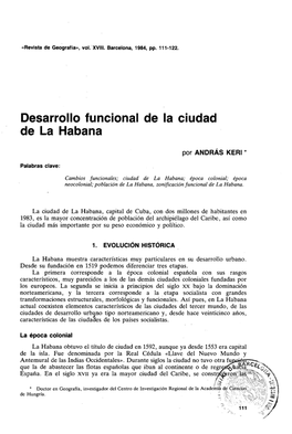 Desarrollo Funcional De La Ciudad De La Habana