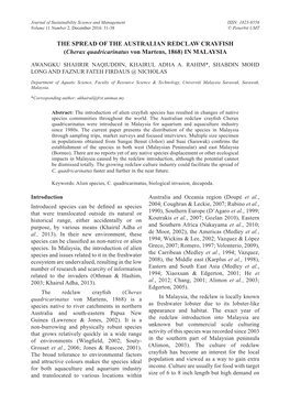 THE SPREAD of the AUSTRALIAN REDCLAW CRAYFISH (Cherax Quadricarinatus Von Martens, 1868) in MALAYSIA