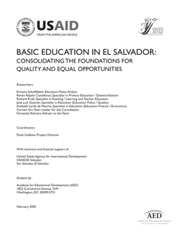 Basic Education in El Salvador: Consolidating the Foundations For