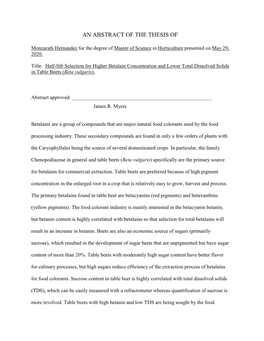 Half-Sib Selection for Higher Betalains Concentration and Lower Total Dissolved Solids in Table Beets (Beta Vulgaris)