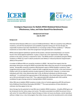 Voretigene Neparvovec for Biallelic RPE65-Mediated Retinal Disease: Effectiveness, Value, and Value-Based Price Benchmarks