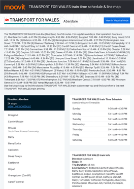 TRANSPORT for WALES Train Time Schedule & Line Route