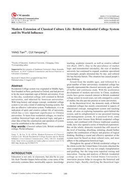 British Residential College System and Its World Influence