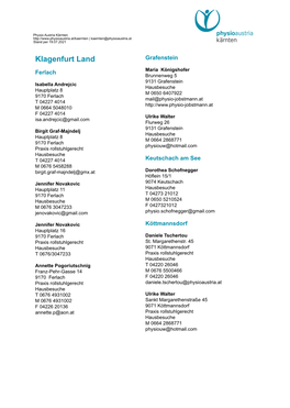 Liste Freiberufliche Physiotherapeutinnen