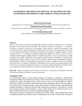 Examining the Impact of Mental Accounting on the Investment Decisions in the Tehran Stock Exchange