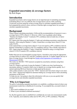 Expanded Uncertainty & Coverage Factors