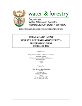 Letaba Catchment Reserve Determination Study – Briefing Document February 2006