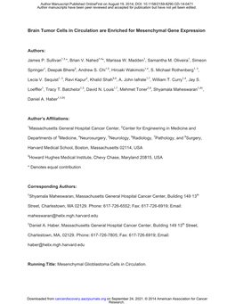 Brain Tumor Cells in Circulation Are Enriched for Mesenchymal Gene Expression