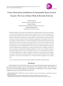 Visitor Motivations and Barriers for Sustainable Music Festival Tourism: the Case of Street Mode & Reworks Festivals