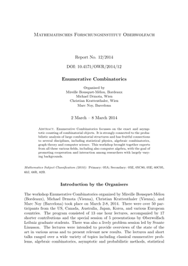 Mathematisches Forschungsinstitut Oberwolfach Enumerative