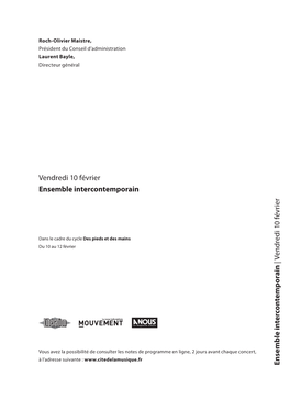 Vendredi 10 Février Ensemble Intercontemporain Ensemble In