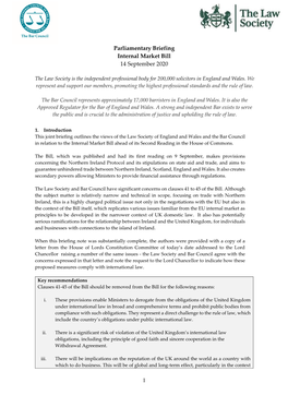 1 Parliamentary Briefing Internal Market Bill 14 September 2020