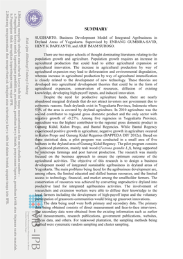 Business Development Model of Integrated Agribusiness in Dryland Areas of Yogyakarta