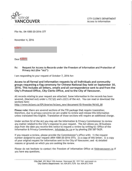 YOF CITY CLERK's DEPARTMENT VANCOUVER Access to Information