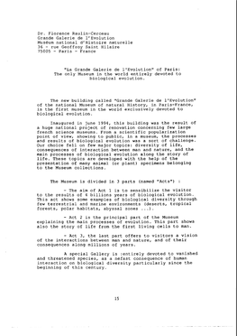 Dr. Florence Raulin-Cerceau Grande Galerie De 1'Evolution Museum National D'histoire Naturelle 36 - Rue Geoffroy Saint Hilaire 75005 - Paris - France
