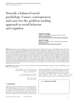 Towards a Balanced Social Psychology: Causes, Consequences, and Cures for the Problem-Seeking Approach to Social Behavior and Cognition