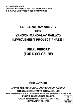 Preparatory Survey for Yangon-Mandalay Railway Improvement Project Phase Ii