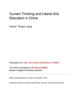 Current Thinking and Liberal Arts Education in China