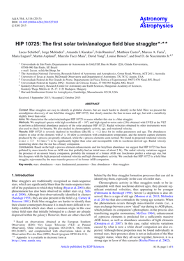 HIP 10725: the First Solar Twin/Analogue Field Blue Straggler