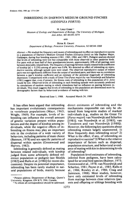 Inbreeding in Darwin's Medium Ground Finches (Geospiza Fortis)