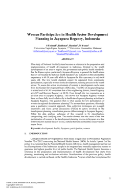 Women Participation in Health Sector Development Planning in Jayapura Regency, Indonesia