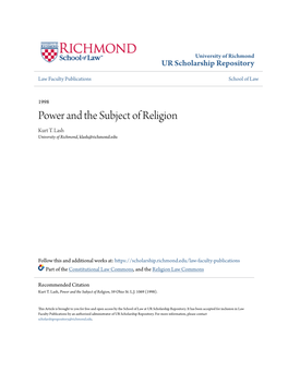 Power and the Subject of Religion Kurt T