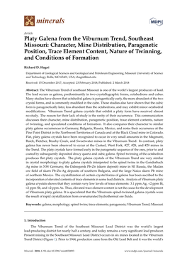 Platy Galena from the Viburnum Trend, Southeast Missouri: Character, Mine Distribution, Paragenetic Position, Trace Element Cont