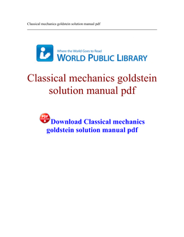 Classical Mechanics Goldstein Solution Manual Pdf