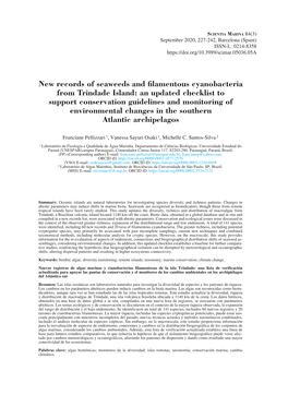 New Records of Seaweeds and Filamentous Cyanobacteria From