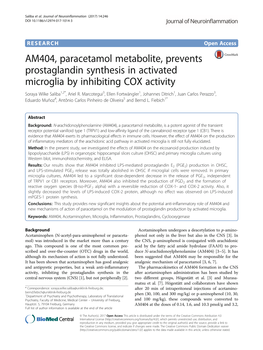 AM404, Paracetamol Metabolite, Prevents Prostaglandin Synthesis in Activated Microglia by Inhibiting COX Activity Soraya Wilke Saliba1,2*, Ariel R