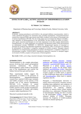 Effects of Gabaa-Active Agents on Thermoregulataion in Rats