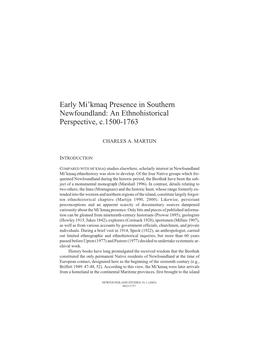 Early Mi'kmaq Presence in Southern Newfoundland: an Ethnohistorical