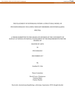 The Placement of Hypomania Within a Structural Model Of