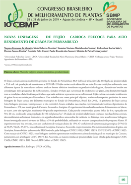 CONGRESSO BRASILEIRO DE MELHORAMENTO DE PLANTAS 28 a 31 De Julho De 2019 • Águas De Lindóia • SP • Brazil