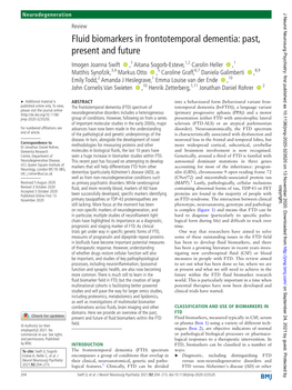 Fluid Biomarkers in Frontotemporal Dementia: Past, Present and Future